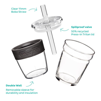 KeepCup Longplay Cold Cup - Double wall Glass, Reusable Ice Coffee Cup with Boba Straw and Lid - Medium 12oz (340ml) - Chalk