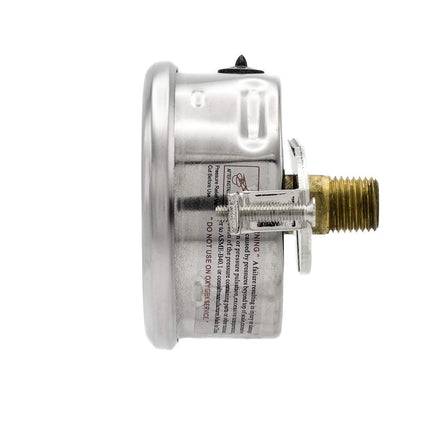 PIC Gauge 203L-254D Glycerin Filled Industrial U-Clamp Panel Mount Pressure Gauge with Stainless Steel Case, Brass Internals, Plastic Lens, 2-1/2" Dial Size, 1/4" Male NPT Connection Size, 0/60 psi Range