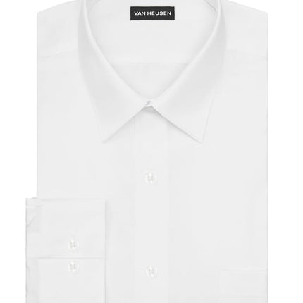 Van Heusen Men's Dress Shirt Fitted Poplin Solid, White, 15.5" Neck 32"-33" Sleeve