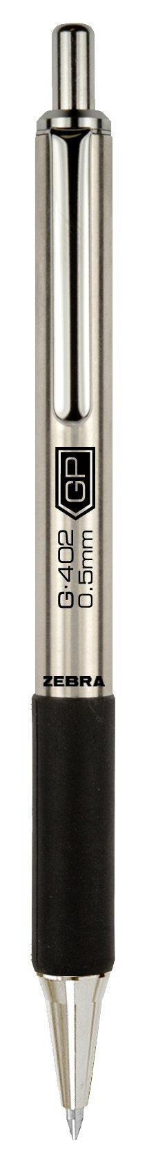 Stylo Gel Rétractable en Acier Inoxydable Zebra Pen G-402, Pointe Fine, 0,5 mm, Encre Noire, Lot de 2 (49212)