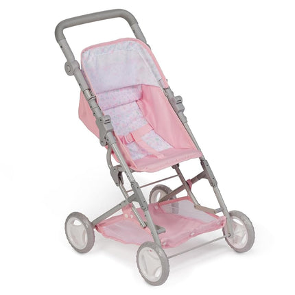 JC Toys - Folding pushchair, for dolls up to 45 cm, ideal for playing and walking, Pink with floral decoration, designed by Berenguer, +3 years