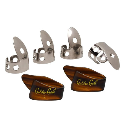 Golden Gate GP1-4T Thumb & Finger Pick Pack – Stainless Steel/Mock Tortoise – Large