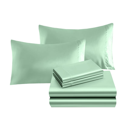 Elegant Comfort Luxurious 4-Piece Silky Satin Sheet Set, Skin and Hair Friendly, Wrinkle, Fade, Stain Resistant with Deep Pockets Fitted Sheet, Cooling Soft Satin Sheet Set, Queen, Mint Green
