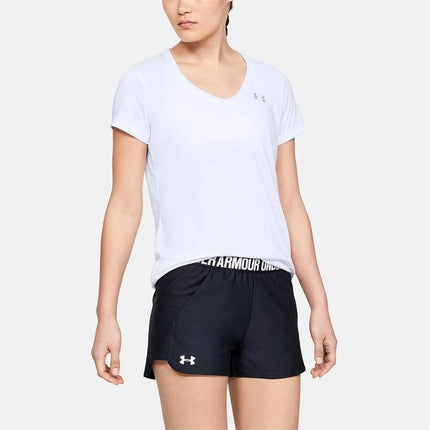 Under Armour Women's Tech V-Neck Twist Short-Sleeve T-Shirt, White/Metallic Silver, X-Small
