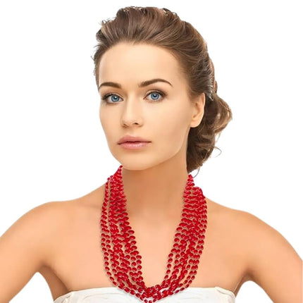 Amscan 395801.40 Accesorios, Collares de Cuentas, Artículos de Fiesta, Rojo, 76.2 cm, Paquete de 50