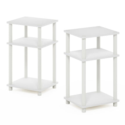 Furinno JUST Night Stand Set of 2, 3-Tier Turn-N-Tube Nightstand, Toolless Bedside Tables, End Table, Side Table with Open Storage for Bedroom, Living Room, White