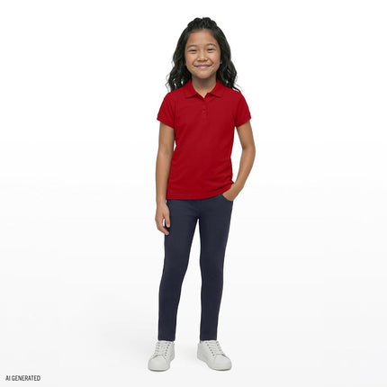 Izod Girls' School Uniform Short Sleeve Interlock Polo, Red, 7