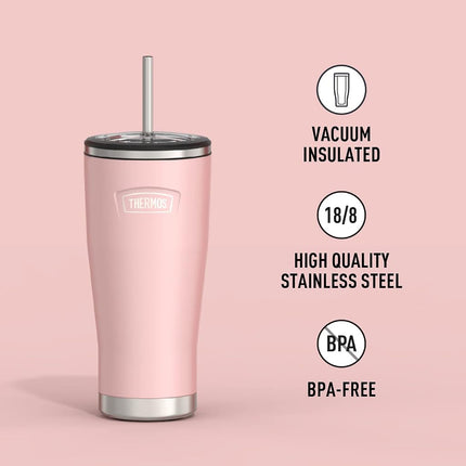 THERMOS ICON Series by Stainless Steel Cold Tumbler with Straw, 24 Ounce, Sunset Pink