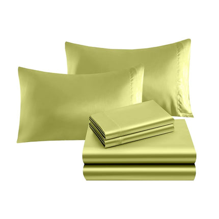 Elegant Comfort Luxurious 4-Piece Silky Satin Sheet Set, Skin and Hair Friendly, Wrinkle, Fade, Stain Resistant with Deep Pockets Fitted Sheet, Cooling Soft Satin Sheet Set, Twin, Pistachio Green