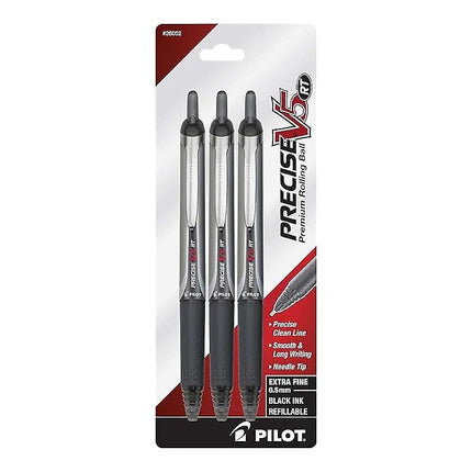 PILOT Precise V5 RT Refillable & Retractable Liquid Ink Rolling Ball Pens, Extra Fine Point (0.5mm) Black Ink, 3-Pack (26052)