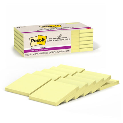 Post-it 100% Recycled Paper Super Sticky Notes, 2X