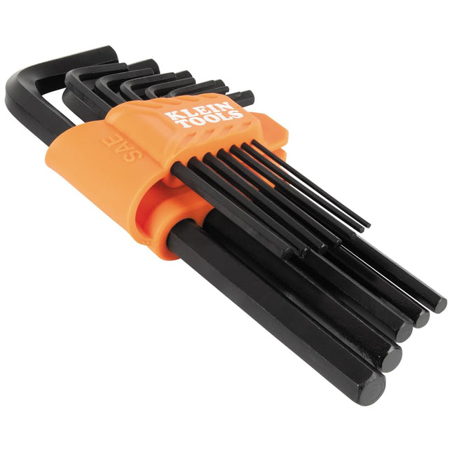 KLEIN TOOLS LS12 12-Piece Long-Arm Hex Key Set, SAE, Heat-Treated, L-Style Keys Sizes 1/16-Inch to 3/8-Inch, Twist-to-Lock Case