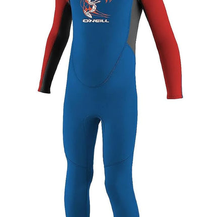 O'Neill Toddler Reactor-2 2mm Back Zip Full Wetsuit, Ocean/Graphite/Red, 2