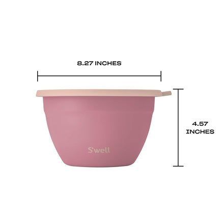 S'well Stainless Steel Salad Bowl Kit 64oz, Dusty Pink, Comes with 2oz Mini Canister and Removable Tray for Organization, Leakproof, Easy to Clean, Dishwasher Safe