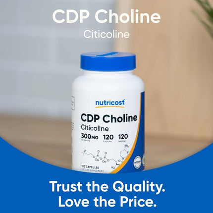 Nutricost CDP Choline (Citicoline) 300mg, 120 Veggie Capsules - Non-GMO, Vegan Friendly, Gluten Free
