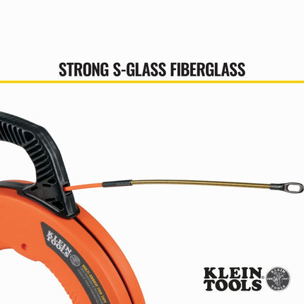 Fish Tape, Multi-Groove Fiberglass Wire Puller with Spiral Steel Leader, Optimized Housing and Handle, 100-Foot x 0.182-Inch Klein Tools 56380