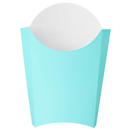 Bio Tek 4.7 x 3.5 x 5.1 Inch French Fry Cup, 100 Disposable Snack Cups - Stackable, Sustainable, Turquoise Paper 4 Ounce Fry Holder, for Fries, Onion Rings, Popcorn, or Cookies - Restaurantware