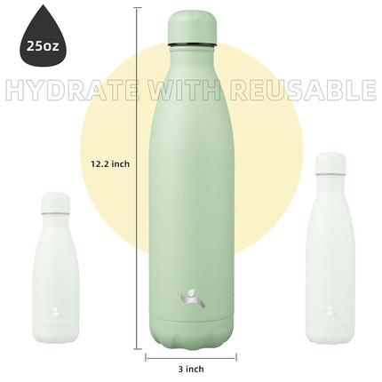 Konokyo Insulated Water Bottles,25oz Double Wall Stainless Steel Vacumm Metal Flask for Sports Travel,Macaron Green