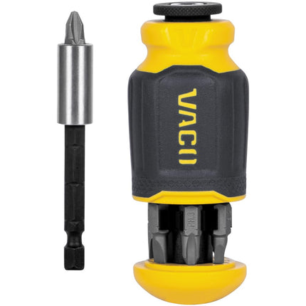 VACO VAC1080 Multi-Bit Stubby Screwdriver, Impact Driver, 8-in-1 Adjustable Magnetic Tool with Phillips, Slotted, and Square Bits