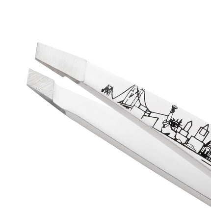 TWEEZERMAN New York Mini Oval Tweezers (Hand-Cut Slant Tips, Eyebrow Plucking, Professional Quality, Stainless Steel)