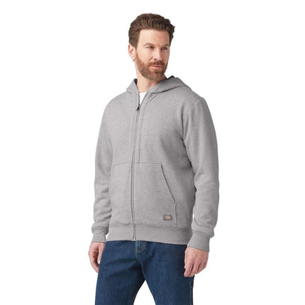 Dickies Men's Thermal Lined Full-Zip Fleece Hoodie with DWR, Heather Gray, Large