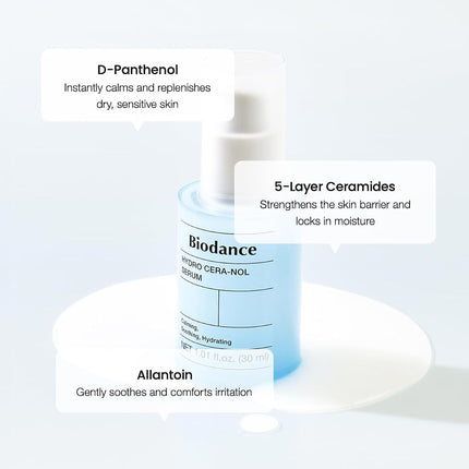 BIODANCE Hydro Cera-nol Serum, Hydrating, Soothing Facial Serum for Dry & Sensitive Skin with Ceramide, D-Panthenol, Hyaluronic Acid, Korean Skin Care | 1.01 fl.oz x 1 ea