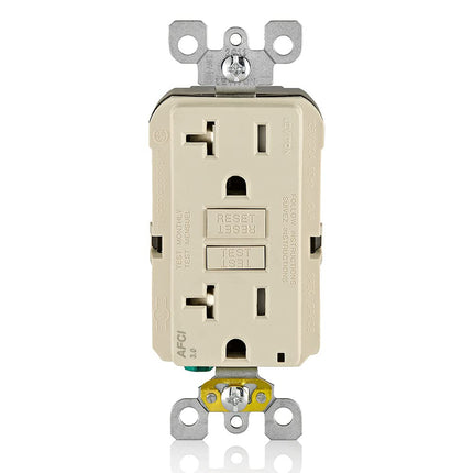 Prise de courant Leviton AFTR2-T SmartlockPro avec disjoncteur de fuite à la terre et à arc électrique, 20 A, 120 V, amande claire