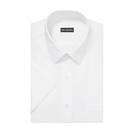 Van Heusen Men's Short Sleeve Dress Shirt Regular Fit Poplin Solid, White, 18.5" Neck