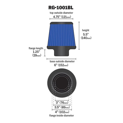 K&N Filters RG-1001BL Car and Motorcycle Universal Filter, Chrome