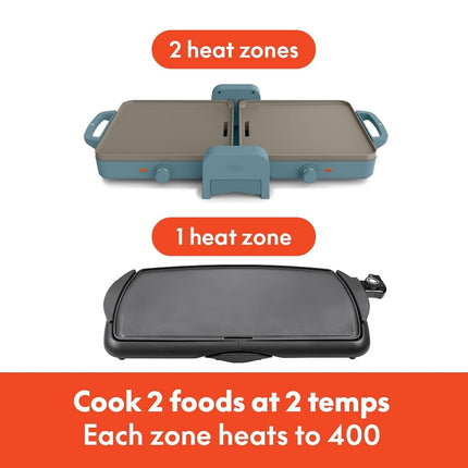 bella 10"x 20" Ceramic Fold-n-Store Dual Temp Griddle, Fits-anywhere� Kitchenware, EverGood� Ceramic Nonstick Coating, 2 Temperature Zones up to 400�F, Dishwasher Safe Drip Tray, 1500 Watt, Surf