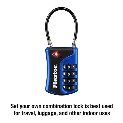 Master Lock 4697D Set Your Own Numeric Combination TSA Accepted Luggage Lock, with Flexible Shackle, 1-3/8" Wide Body, 1/8" Diameter Shackle, Assorted Color