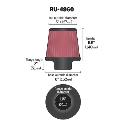 K&N Filters RU-4960 Car and Motorcycle Universal Rubber Filter