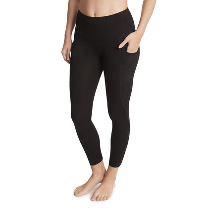 Jockey Women's Cotton Stretch Basic 7/8 Legging with Side Pocket, Deep Black, M