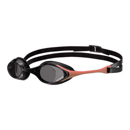 ARENA Unisex Cobra Swipe Racing Swim Goggles for Men and Women Polycarbonate Non-Mirror Lens Hydrodynamic Design, Smoke/Coral