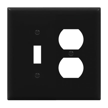 ENERLITES Combination Toggle Light Switch/Duplex Receptacle Outlet Wall Plate, Mid-Size 2-Gang 4.88" x 4.92", Polycarbonate Thermoplastic, 881121M-BK, Black