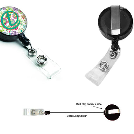 Caroline's Treasures Letter T Flowers Pink Teal Green Initial Retractable Badge Reel, Multicolor (CJ2011-TBR)