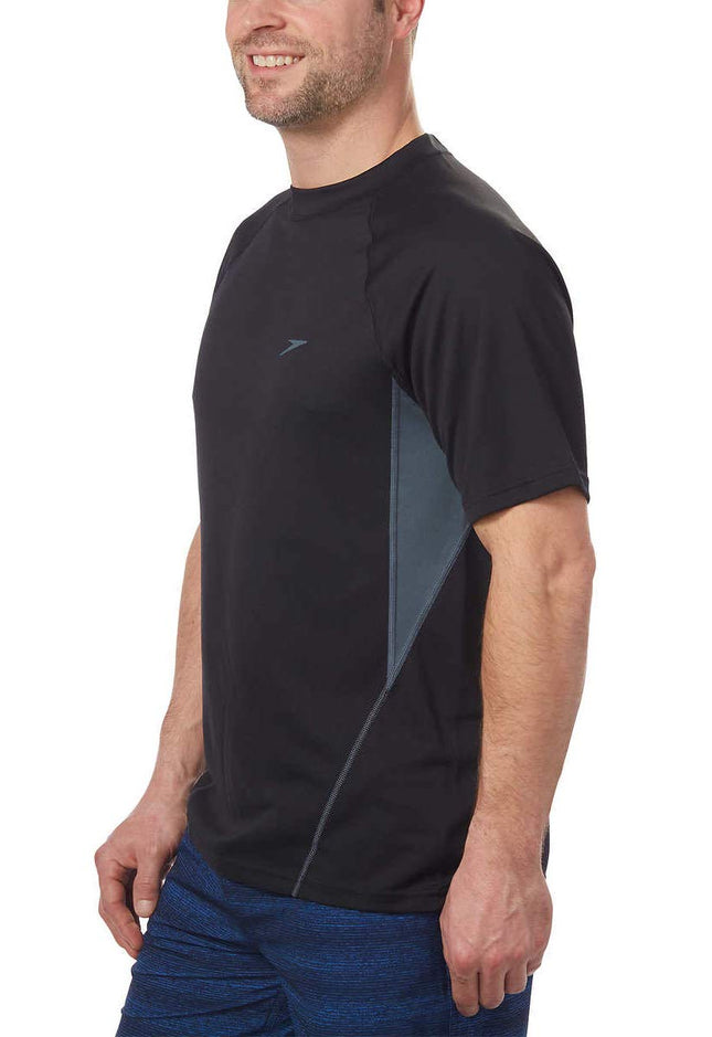 Speedo Men's Fitness UV Protection Rashguard Swim Shirt (Black, Small)