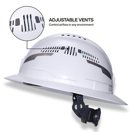 Klein Tools 60407T2RL Type 2 Hard Hat, Vented Full Brim, Class C Hard Hat with Chin Strap, 6-Point Suspension with Accessory Mounts, Washable Padding, and Rechargeable Headlamp
