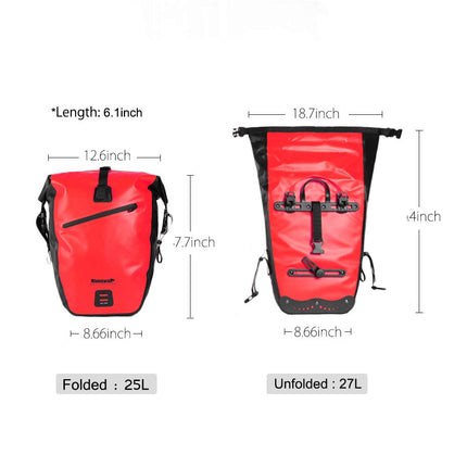 Rhinowalk Bike Bag Waterproof Bike Pannier Bag 27L,(for Bicycle Cargo Rack Saddle Bag Shoulder Bag Laptop Pannier Rack Bicycle Bag Professional Cycling Accessories)-Red