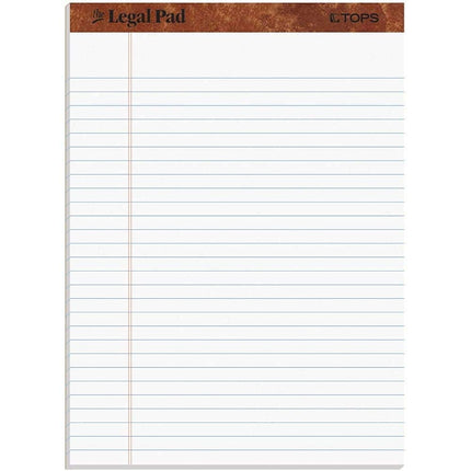 TOPS The Legal Pad Writing Pads, 8-1/2 x 11-3/4, Legal Rule, 50 Sheets, 12 Pack (7533), White