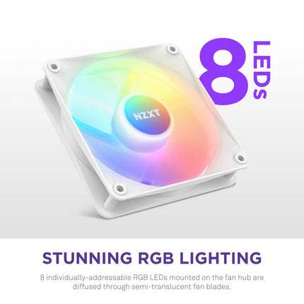 NZXT F120 RGB Core - 120mm Hub-Mounted RGB PC Case Fan - White