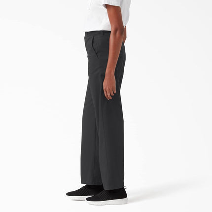 Pantalones de twill de tiro alto y pierna ancha Dickies para mujer, Negro lavado, 34