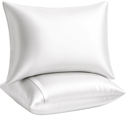 Sweet Dreams 2-Pack Luxury Satin Pillowcase with Zipper, Queen Size, White (Silky Satin Pillow Case for Hair) by Shop Bedding