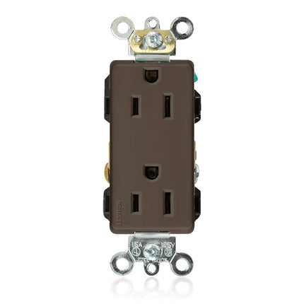 Leviton 16262 15 Amp, 125 Volt, Decora Plus Duplex Receptacle, Straight Blade, Industrial Grade, Self Grounding, Brown