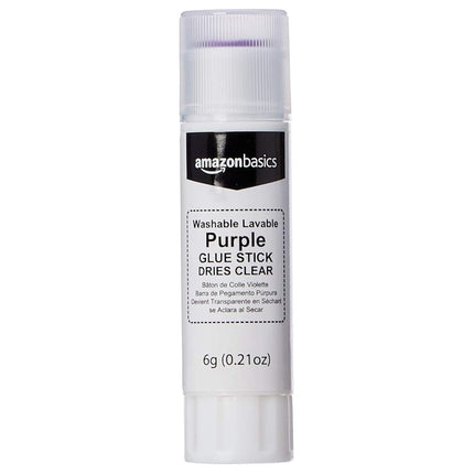 Amazon Basics Washable School Glue Sticks, Dries Clear, 7 g Stick, 60-Pack, Small, Purple