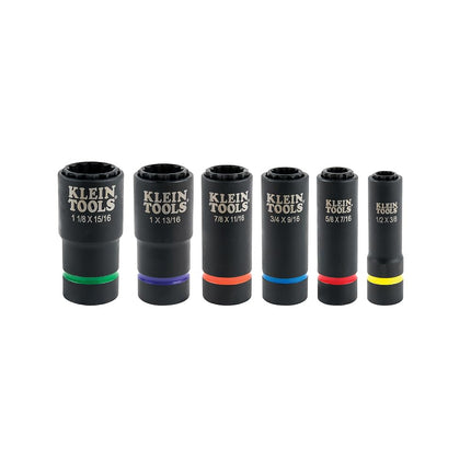 Klein Tools 66010 2-in-1 Impact Socket Set, 6-Piece Tool Set with 12-Point Deep Sockets with 1/2-Inch Drive, Includes Tool Case