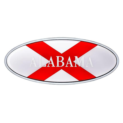 United Pacific 10972 Die-Cast Metal 7 ⅞” x 3 ¼” Chrome Oval Shape Emblem for Peterbilt, Mounting Stud w/Double-Sided Backing – ONE Emblem – Alabama Flag