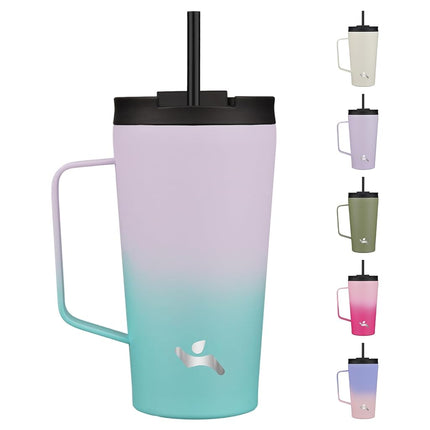 Konokyo Insulated Tumbler with Handle and Straw, 18 OZ Travel Coffee Mug Stainless Steel Cup Metal Water Bottle,Oasis