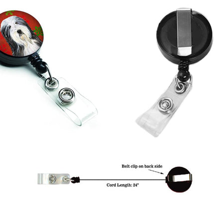 Caroline's Treasures Bearded Collie Red & Green Snowflake Christmas Badge Reel, Multicolor (SS4704BR)