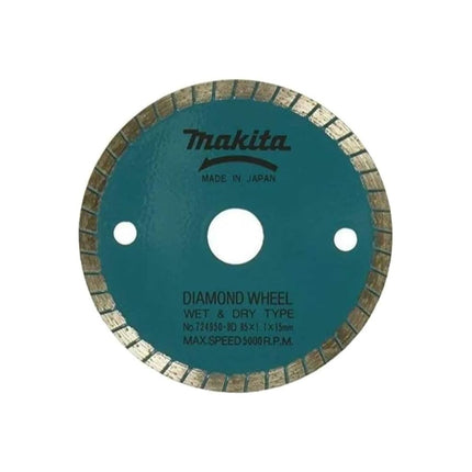 Disco de diamante para corte húmedo Makita 724950-8D de 3-3/8 pulgadas con eje de 15 milímetros para cortar piedra o mampostería